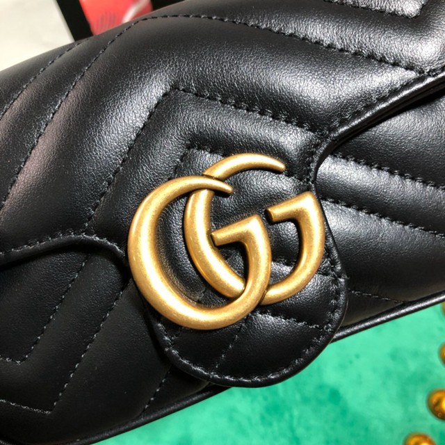 Gucci經典款女包 476433 Gucci GG Marmont絎縫真皮超迷你手袋鏈條包 古馳黑色斜挎女包  gqy1921